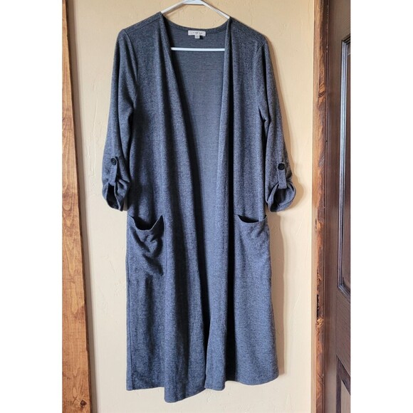 Gilli Women's Size Medium Gray Open Front Long Sweater Cardigan Duster Roll Tab - Picture 1 of 6